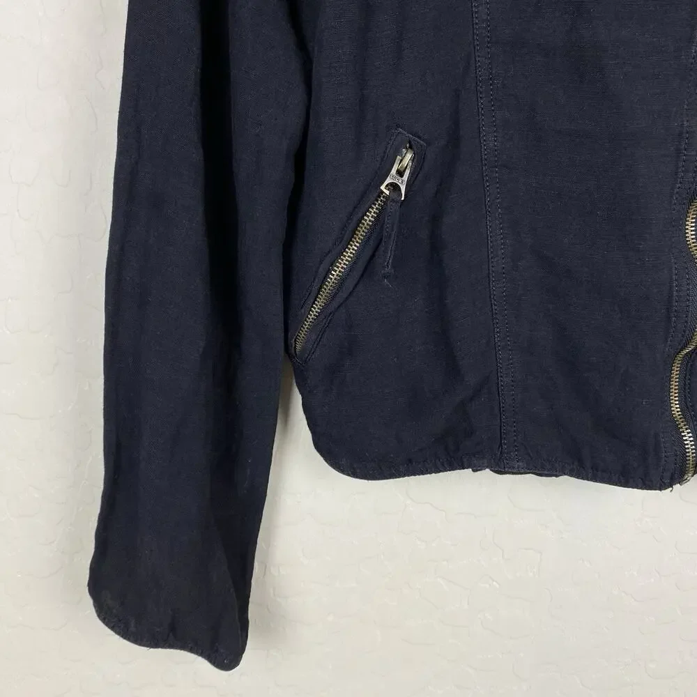 Lucky Brand Womens Linen Blend Moto Biker Jacket Black Sz S Grunge Streetwear - Picture 5 of 11